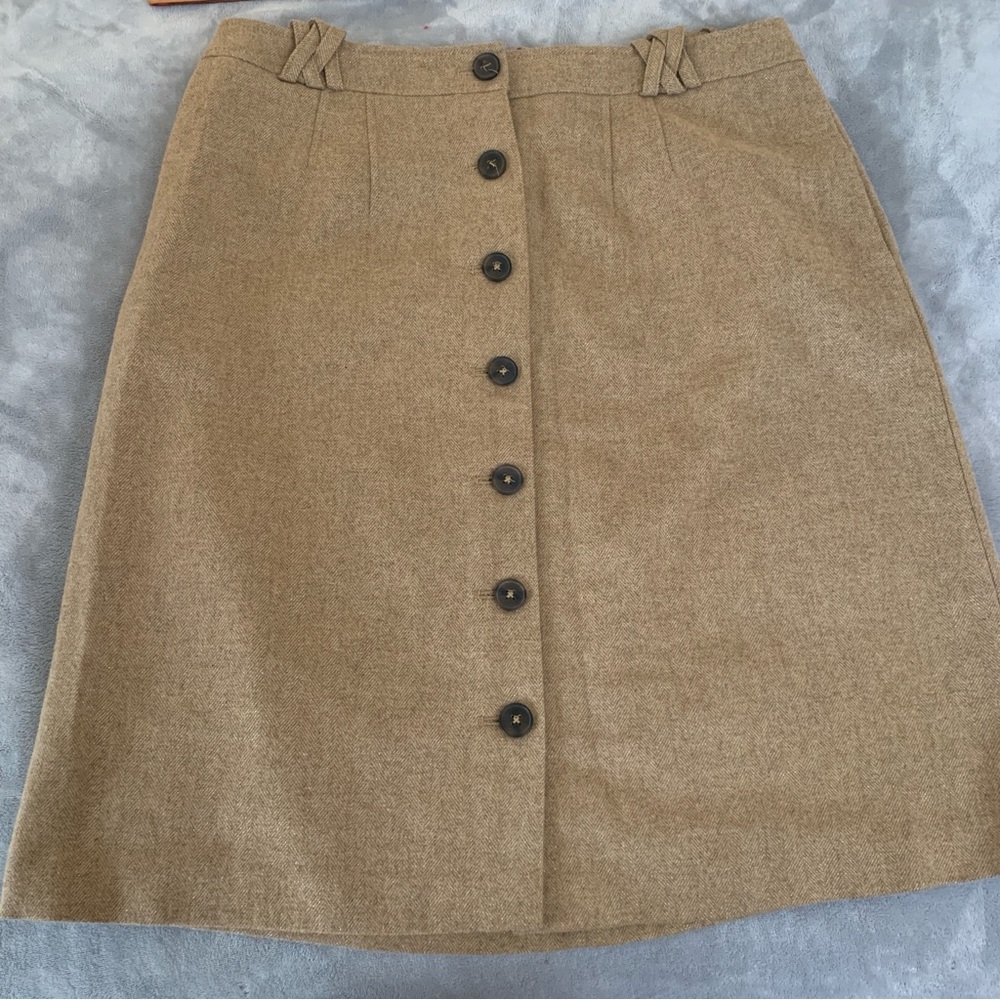 French Connection Camel Brown A-Line Button-Front Skirt
